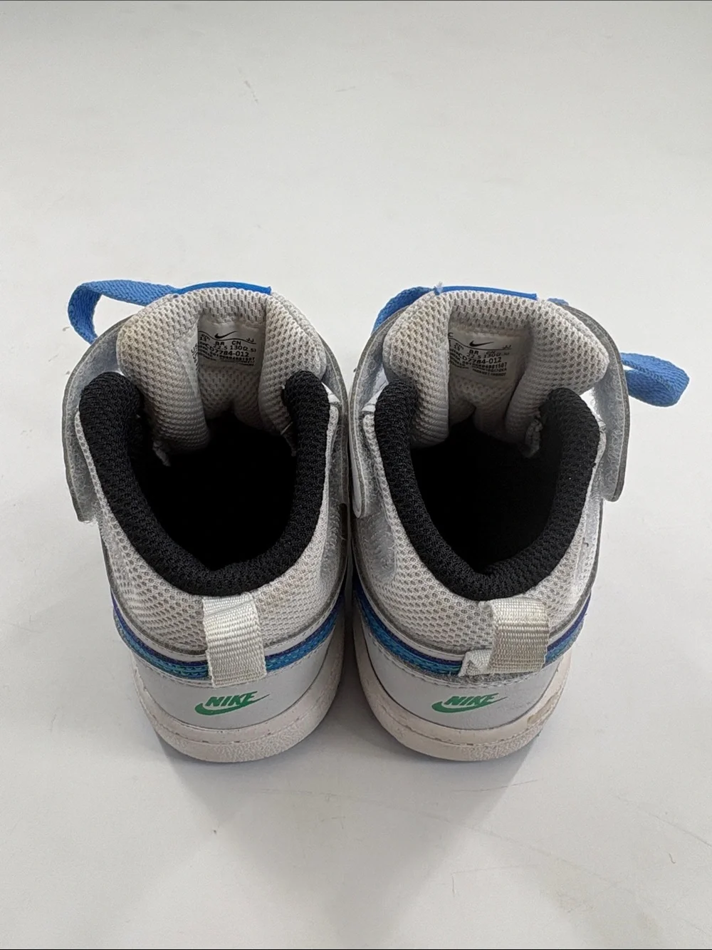 Nike Court Borough Mid 2 toddler sneakers in grey/white/blue. 7C